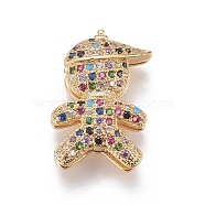 Brass Micro Pave Cubic Zirconia Slide Charms, Boy, Colorful, Golden, 17x12x5.5mm, Hole: 2x10mm(ZIRC-F099-21G)