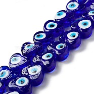 Handmade Evil Eye Lampwork Beads, Heart, Blue, 14.5~15x15.5~16x6.5~7.5mm, Hole: 1~1.6mm, about 25pcs/strand, 14.02~13.66 inch(34.7~35.6cm)(LAMP-F021-02G)
