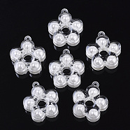 Transparent Acrylic Pendants, with ABS Plastic Imitation Pearl, Flower, White, 32x28.5x9.5mm, Hole: 2mm(X-TACR-R146-012)