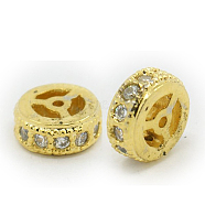 Brass Cubic Zirconia Beads, Flat Round, Golden, 8x2.5mm, Hole: 1mm(ZIRC-F001-111G)
