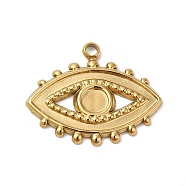 304 Stainless Steel Pendant Cabochon Settings, Eye Charm, Real 14K Gold Plated, Tray: 4mm, 17x21x1.4mm, Hole: 1.4mm(STAS-K263-40G)
