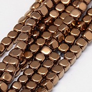 Electroplate Non-magnetic Synthetic Hematite Beads Strands, Cube, Grade A, Copper Plated, 2x2x2mm, Hole: 0.6mm, about 200pcs/strand, 16 inch(G-J172-2x2mm-05)