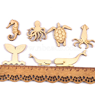 Unfinished Wooden Pieces, Wood Cutouts, Mixed Shape, Sea Horse/Sea Turtle/Octopus/Whale/Cuttlefish, Sea Animals, 3~4cm(OCEA-PW0001-13B)