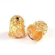 Hollow Bell with Flower Brass Cord Ends, End Caps, Golden, 15x12mm, Hole: 2mm, Inner Diameter: 9mm(KK-M168-01G)