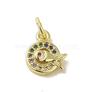 Real 18K Gold Plated Brass Pave Colorful Cubic Zirconia Pendants, with Jump Rings, Fish, 9x10.5x2mm, Hole: 3mm(KK-M283-07D-02)