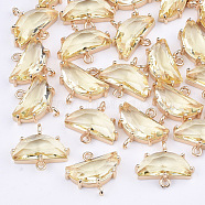 Transparent Glass Links connectors, with Brass Findings, Faceted, Half Round, Light Gold, Light Khaki, 14x16x5mm, Hole: 1.2mm(GLAA-T007-16F)