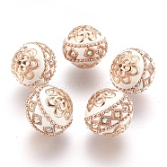 Handmade Indonesia Beads, with Metal Findings, Round, Light Gold, Seashell Color, 19.5x19mm, Hole: 1mm(IPDL-E010-20B)