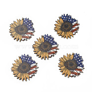 American Flag Theme Single Face Printed Aspen Wood Big Pendants, Sunflower Charm, Goldenrod, 49x50x2.5mm, Hole: 1.6mm(WOOD-G014-15)