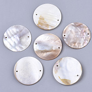 Natural Freshwater Shell Links, Flat Round, Seashell Color, 44~45x2.5~4mm, Hole: 2mm(SHEL-R048-02)