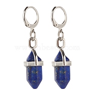 Bullet Natural Lapis Lazuli Pendant Hoop Earrings for Girl Women, with 304 Stainless Steel Findings, 46mm, Pin: 0.6mm(EJEW-JE04636-02)