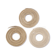 Handmade Reed Cane/Rattan Woven Beads, For Making Straw Earrings and Necklaces, Donut, BurlyWood, 37~39x2.5mm, Hole: 14mm(X-WOVE-Q077-01)