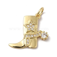 Rack Plating Brass Micro Pave Clear Cubic Zirconia Pendants, with Jump Ring, Long-Lasting Plated, Lead Free & Cadmium Free, Boot, Real 18K Gold Plated, 15.5x17.5x2.5mm, Hole: 3mm(X-KK-B092-34G)