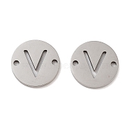 Non-Tarnish 201 Stainless Steel Hollow Flat Round Links, Letter Connector Charms, Stainless Steel Color, Letter V, 12x1mm, Hole: 1.2mm(FIND-R149-03V-P)