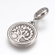 316 Surgical Stainless Steel European Dangle Charms, Large Hole Pendants, Tree of Life, Antique Silver, 29mm, Pendant: 18x15x2mm, Hole: 5mm(STAS-G164-31AS)