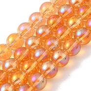 Transparent Electroplate Glass Beads Strands, Pearl Luster Plated, Round, Orange, 8mm, Hole: 1mm, about 50pcs/strand, 14.96''(38cm)(X-GLAA-T032-T8mm-C01)