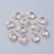 Glass Links connectors, with Eco-Friendly Alloy Open Back Berzel Findings, Flower, Light Gold, Clear, 15.5x12x5mm, Hole: 1.4mm(GLAA-A037-A-16KC)