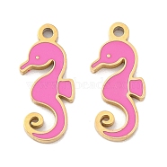 Ion Plating(IP) 304 Stainless Steel Charms, Sea Animal Theme Enamel Charms, Real 14K Gold Plated, Sea Horse, 11.5x5x0.8mm, Hole: 0.8mm(STAS-N103-194G-02)