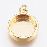 Brass Pendant Cabochon Settings, Plain Edge Bezel Cups, Flat Round, Golden, Tray: 12mm, 18x14.5x3.5mm, Hole: 2mm(KK-P146-06G)
