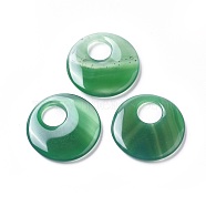 Natural Agate Pendants, Dyed & Heated, Flat Round, Green, 35x5mm, Hole: 11mm(G-G798-01)