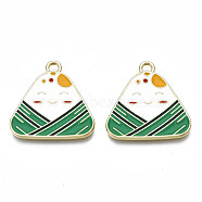 Alloy Enamel Pendants, Cadmium Free & Lead Free, Chinese Zongzi, Light Gold, Green, 23x23x1.5mm, Hole: 2mm(PALLOY-N160-021)