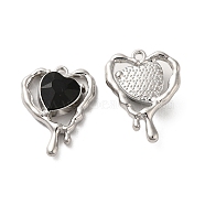 Glass Melting Heart Pendant, with Platinum Alloy Findings, Lead Free & Cadmium Free, Black, 20x15.5x5.5mm, Hole: 1.4mm(PALLOY-K001-077P-01)
