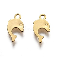 201 Stainless Steel Charms, Laser Cut, Dolphin, Real 18k Gold Plated, 12x6.5x0.5mm, Hole: 1.4mm(STAS-B001-45G)