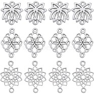 90Pcs 3 Styles Tibetan Style Alloy Connector Charms, Lotus Flower Links, Antique Silver, 15~20x14~21x1.5~2mm, Hole: 1~1.5mm, 30pcs/style(FIND-SC0007-88)