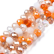 Electroplate Glass Beads Strands, Faceted, Rondelle, Dark Orange, 5.5~6x5mm, Hole: 1mm, about 90~92pcs/strand, 16.54 inch~16.93 inch(42~43cm)(X-EGLA-N002-12G)