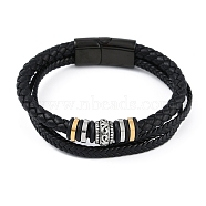 Braided Microfiber Leather Cord Triple Layer Multi-strand Bracelets, with 304 Stainless Steel Magnetic Clasps, Multi-color, 8-1/2 inch(21.5cm)(BJEW-P328-10A)