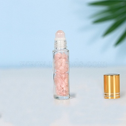 Natural Rose Quartz Roller Ball Bottles, with Plastic Cover, SPA Aromatherapy Essemtial Oil Empty Glass Bottle, 2x8.5cm, Capacity: 10ml(0.34fl. oz)(BOTT-PW0011-70A-01)