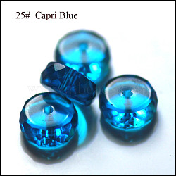 Imitation Austrian Crystal Beads, Grade AAA, Faceted, Flat Round, Dodger Blue, 8x3.5mm, Hole: 0.9~1mm(SWAR-F078-4x8mm-25)