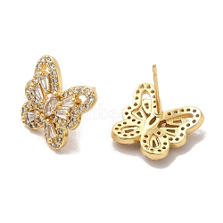Clear Cubic Zirconia Butterfly Stud Earrings, Rack Plating Brass Jewelry for Women, Cadmium Free & Lead Free, Real 18K Gold Plated, 14.5x15mm, Pin: 0.7mm(EJEW-C057-11G)