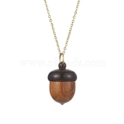 Acorns Disconnectable Ebony Wood Pendant Necklaces, with 304 Stainless Steel Cable Chains, Golden, 15.98 inch(40.6cm)(NJEW-JN04625-02)