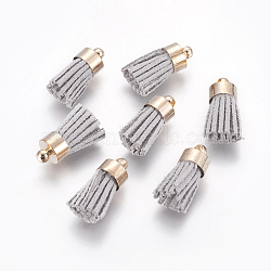 Suede Cord Tassel Pendants, with Brass Findings, Golden, Gray, 16~19x7mm, Hole: 1mm(KK-K192-02H)