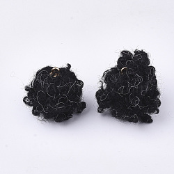 Polyester Covered Pendants, with CCB Plastic Findings, Round, Golden, Black, 19~21x17~18mm, Hole: 1.5mm(WOVE-T010-03A)