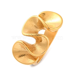 Ion Plating(IP) 304 Stainless Steel Wave Finger Rings for Women, Golden, US Size 7(17.3mm)(RJEW-S414-58B-G)