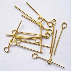 Brass Eye Pin, Cadmium Free & Lead Free, Golden, about 3.5cm long, 0.7mm thick, hole: about 2mm(X-EPC3.5cm-G)