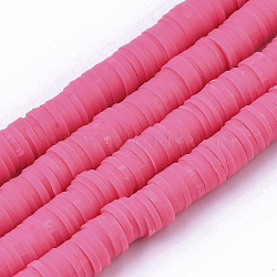 Handmade Polymer Clay Beads Strands, for DIY Jewelry Crafts Supplies, Heishi Beads, Disc/Flat Round, Cerise, 6x0.5~1mm, Hole: 1.8mm, about 320~447pcs/strand, 15.75 inch~16.14 inch(40~41cm)(X-CLAY-R089-6mm-059)