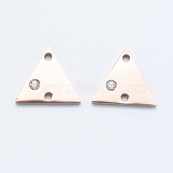 316L Surgical Stainless Steel Micro Pave Cubic Zirconia Links connectors, Triangle, Clear, Rose Gold, 11.5x13x2mm, Hole: 1mm(STAS-J038-20RG)
