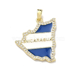 Brass Micro Pave Cubic Zirconia Pendants, Enamel Nicaragua Map Charms, Rack Plating, Long-Lasting Plated, Cadmium Free & Lead Free, Golden, 23x21x2.5mm, Hole: 2x5mm(KK-D235-09G)
