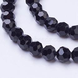 Glass Beads Strands, Faceted(32 Facets), Round, Black, 8mm, Hole: 1.5mm, about 66~67pcs/strand, 15.12 inch~15.35 inch(38.4~39cm)(EGLA-J042-8mm-08)