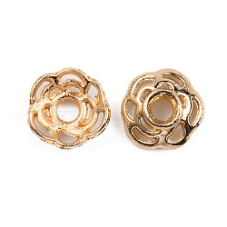 Brass Bead Caps, 6-Petal, Long-lasting, Rose, Real 14K Gold Plated, 7x7x2.5mm, Hole: 1.6mm(KK-WH0035-57)