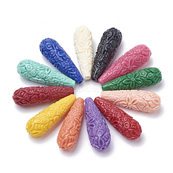 Synthetic Coral Beads, Dyed, Drop, Mixed Color, 33~35x11~12x10.5mm, Hole: 1.5mm(CORA-Q033-02B)