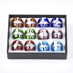 Handmade Silver Foil Lampwork Wide Band Rings, Mixed Color, Size 7~9, 17~19mm, about 12pcs/box(RJEW-Q150-M11-B-1)