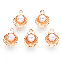 Alloy Enamel Charms, with Plastic Bead, Cadmium Free & Lead Free, Light Gold, Shell, Gold, 14.5x11.5x7mm, Hole: 1.2mm(ENAM-R059-03D-G-RS)