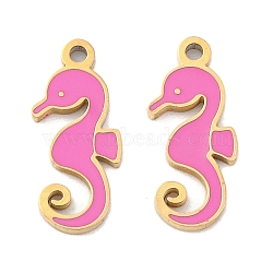 Ion Plating(IP) 304 Stainless Steel Charms, Sea Animal Theme Enamel Charms, Real 14K Gold Plated, Sea Horse, 11.5x5x0.8mm, Hole: 0.8mm(STAS-N103-194G-02)