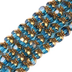 Electroplate Glass Beads Strands, Full Plated, Faceted, Round, Sky Blue, 7x8mm, Hole: 1.5mm, about 42pcs/strand, 12.20''(31cm)(EGLA-Q128-04A-FP04)