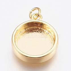 Brass Pendant Cabochon Settings, Plain Edge Bezel Cups, Flat Round, Golden, Tray: 12mm, 18x14.5x3.5mm, Hole: 2mm(KK-P146-06G)