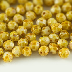 Czech Fire Polished Glass Beads, Faceted, Drum, Gold, 6x6mm, Hole: 1mm, about 380pcs/bag(GLAA-F100-D18)