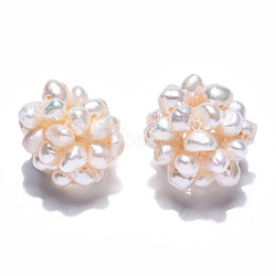 Round Natural Cultured Freshwater Pearl Beads, Handmade Ball Cluster Beads, Creamy White, 15.5~17mm, Hole: 1.8mm(PEAR-N020-04C)